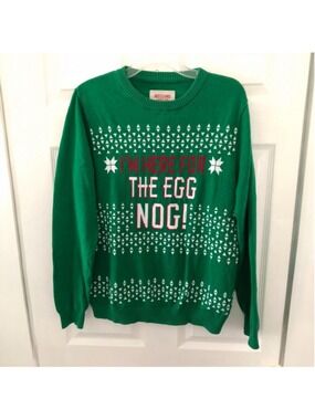 Festive Ugly Christmas Sweater Pullover Cotton Knit Eggnog Pinetrees Cozy Size M